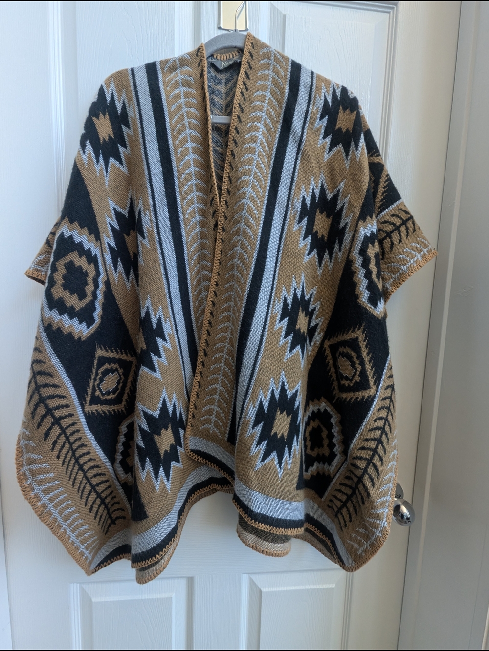 Natural Reflections Tan, Black & Gray Southwestern Knit Poncho Cape